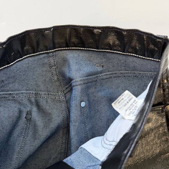 VTG WRANGLER Jeans Womens 27 Black Coated Denim Faux Leather High Rise Vinyl - Picture 12 of 15